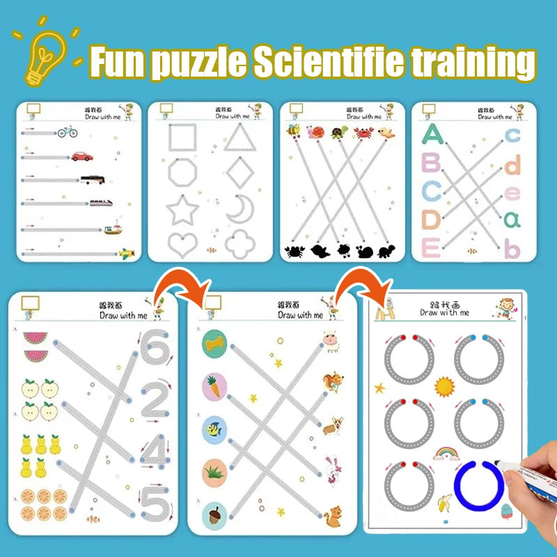 Children Montessori Drawing Toy Pen Control Training Color Shape Math Match Game Set Toddler Learning Activities Educational Toy