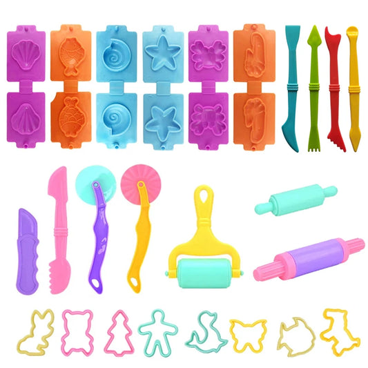 4-25pcs Kids Play Dough Tool Kit Various Animal Molds Ocean Shell Shape Cutters Rolling Pins Plasticine Molds Clay Accessories